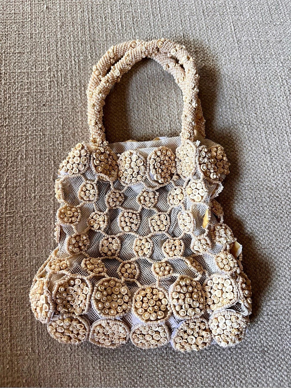 Christa Beaded Floral Mini Bag in Cream